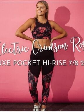 Zyia Electric Crimson Rose Pocket Luxe Leggings